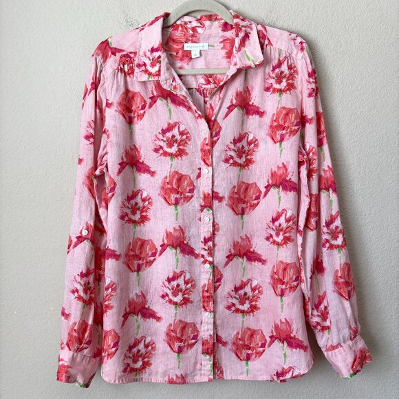 Charter Club Linen Boho Floral Print Button Up Long Sleeve Shirt Top - Picture 1 of 11